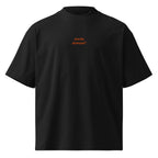Anche domani? — t-shirt oversize nera, ricamo arancione