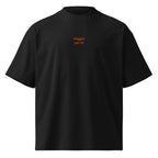 Peggio per te — t-shirt oversize nera, ricamo arancione