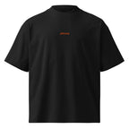 Altrove — t-shirt oversize nera, ricamo arancione