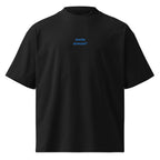 Anche domani? — t-shirt oversize nera, ricamo acqua pavone