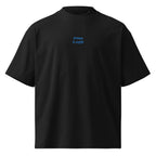 Prima il caffè — t-shirt oversize nera, ricamo acqua pavone