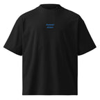 Domani sicuro — t-shirt oversize nera, ricamo acqua pavone