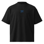 Peggio per te — t-shirt oversize nera, ricamo acqua pavone