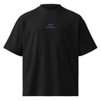 Sole in faccia — t-shirt oversize nera, ricamo acqua pavone