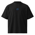 Parto leggero — t-shirt oversize nera, ricamo acqua pavone