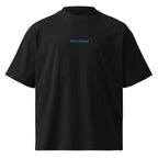 Testa bassa — t-shirt oversize nera, ricamo acqua pavone