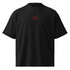 Resta, fuori piove — t-shirt oversize nera, ricamo rosso