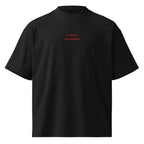 Il mare mi aspetta — t-shirt oversize nera, ricamo rosso