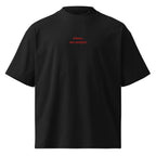 Piano, ma sempre — t-shirt oversize nera, ricamo rosso
