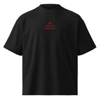 Mi aspetti al traguardo? — t-shirt oversize nera, ricamo rosso