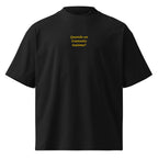 Quando un tramonto insieme? — t-shirt oversize nera, ricamo giallo