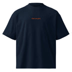 Solo un giro — t-shirt oversize blu, ricamo arancione