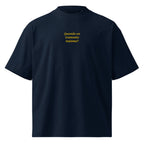 Quando un tramonto insieme? — t-shirt oversize blu, ricamo giallo