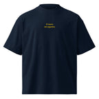 Il mare mi aspetta — t-shirt oversize blu, ricamo giallo