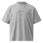 Ti porto via — t-shirt oversize grigia, ricamo arancione