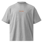 Con calma — t-shirt oversize grigia, ricamo arancione