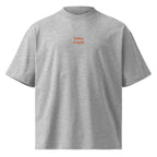 Prima il caffè — t-shirt oversize grigia, ricamo arancione