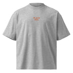 Ho quasi finito — t-shirt oversize grigia, ricamo arancione