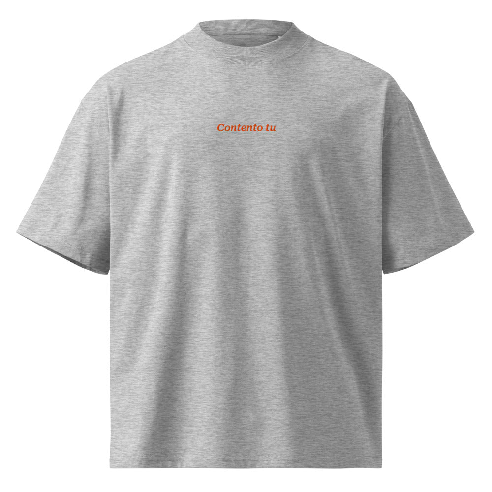 Contento tu — t-shirt oversize grigia, ricamo arancione