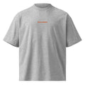 Non insisto — t-shirt oversize grigia, ricamo arancione