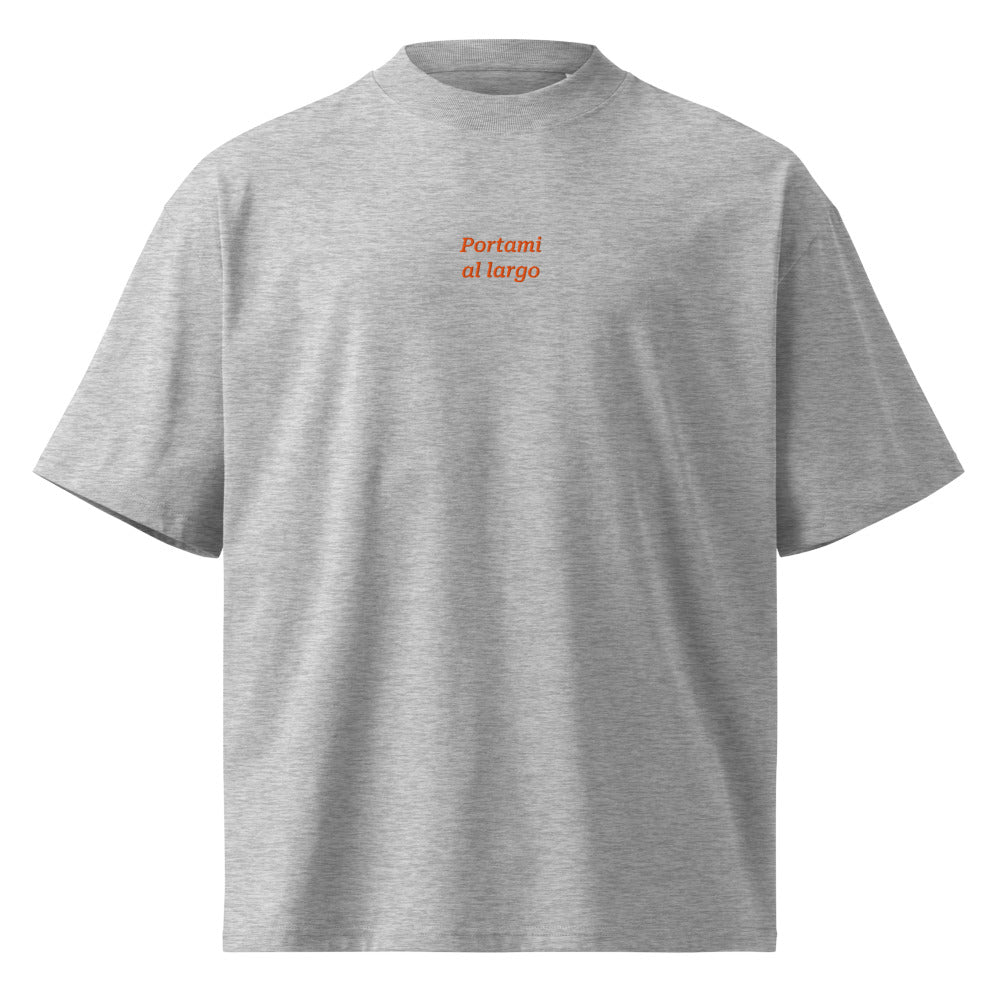 Portami al largo — t-shirt oversize grigia, ricamo arancione