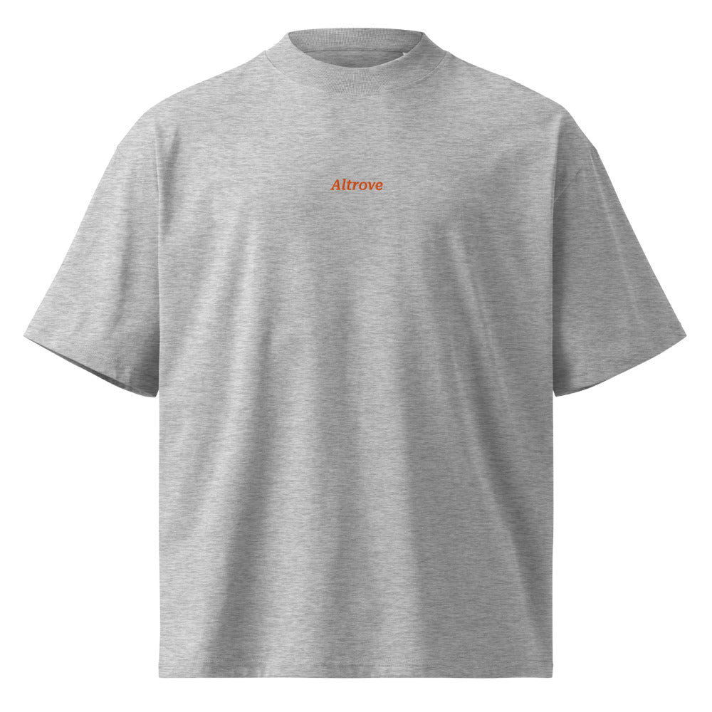 Altrove — t-shirt oversize grigia, ricamo arancione