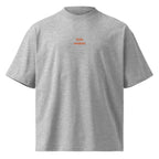 Solo andata — t-shirt oversize grigia, ricamo arancione