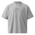 Ti porto via — t-shirt oversize grigia, ricamo blu