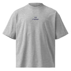 Poi ti spiego — t-shirt oversize grigia, ricamo blu