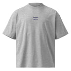 Peggio per te — t-shirt oversize grigia, ricamo blu