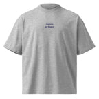 Ancora un bagno — t-shirt oversize grigia, ricamo blu