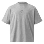 Parto leggero — t-shirt oversize grigia, ricamo blu