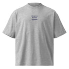 Ho perso il treno apposta — t-shirt oversize grigia, ricamo blu
