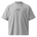 Ci vediamo all'alba — t-shirt oversize grigia, ricamo blu