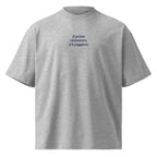 Il primo chilometro è il peggiore — t-shirt oversize grigia, ricamo blu