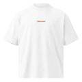 Chiamami — t-shirt oversize bianca, ricamo arancione