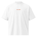 Con calma — t-shirt oversize bianca, ricamo arancione
