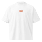 Ci penso domani — t-shirt oversize bianca, ricamo arancione