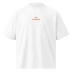 Non ti riguarda — t-shirt oversize bianca, ricamo arancione