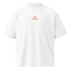 Sole in faccia — t-shirt oversize bianca, ricamo arancione