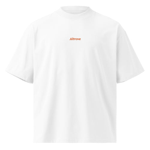 Altrove — t-shirt oversize bianca, ricamo arancione