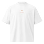 Solo andata — t-shirt oversize bianca, ricamo arancione