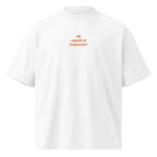 Mi aspetti al traguardo? — t-shirt oversize bianca, ricamo arancione