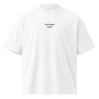 Facciamo tardi — t-shirt oversize bianca, ricamo blu