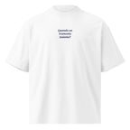 Quando un tramonto insieme? — t-shirt oversize bianca, ricamo blu