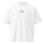 Prima il caffè — t-shirt oversize bianca, ricamo blu