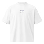 Peggio per te — t-shirt oversize bianca, ricamo blu