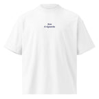 Non ti riguarda — t-shirt oversize bianca, ricamo blu