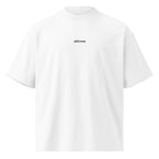 Altrove — t-shirt oversize bianca, ricamo blu