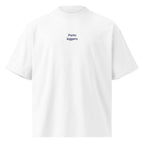 Parto leggero — t-shirt oversize bianca, ricamo blu